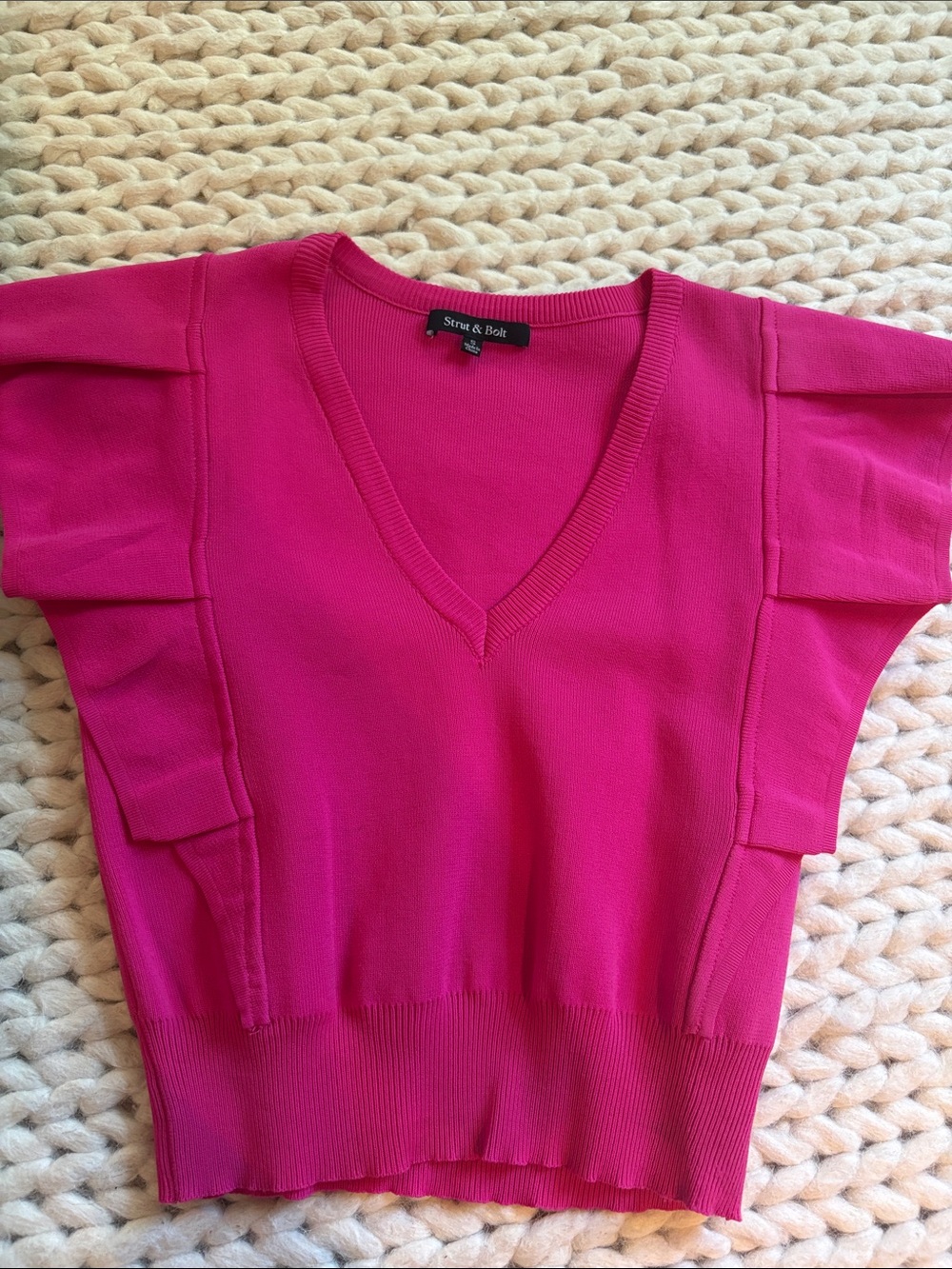 Women's V-Neck Short Sleeve Sweater - Fuchsia. Great for fall! 🍁